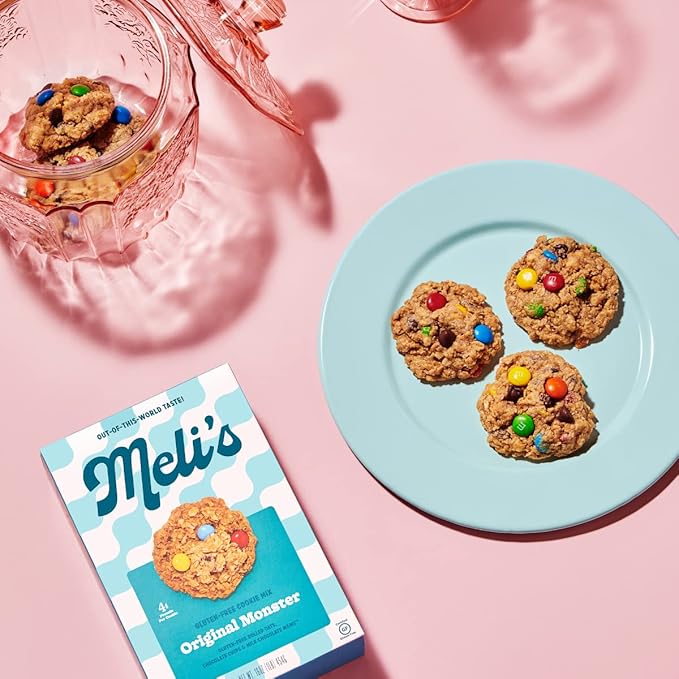 Meli’s Gluten Free Cookie Mix Cookies Variety Pack - Original Monster Chocolate Chip &amp Rainbow Chip High Protein Baking Mix Easy Bake Oven Mixes for Sweet Treats &amp Desserts 16oz Box3-Pac