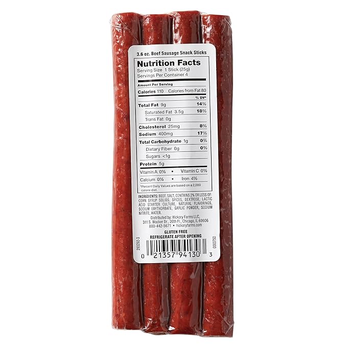 Hickory Farms Beef Sticks 6-Pack | High-protein snack gluten free meat sticks for snacking made with premium beef good for camping hiking lunch college care packages