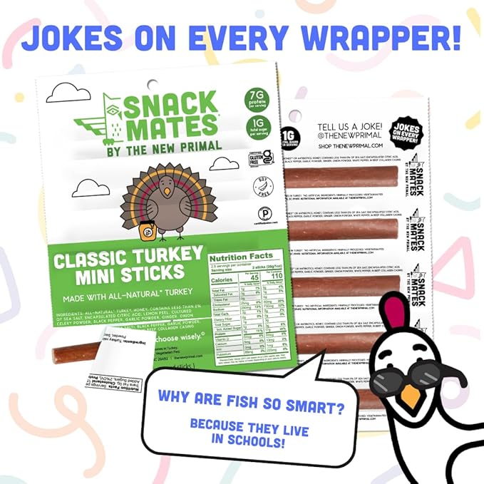 New Primal Snack Mates Turkey Sticks Gluten Free Healthy Snacks for Kids Low Sugar High Protein Back to School Snacks Mini Paleo Jerky Meat Stick 7g Protein 45 Calories 40 Pack
