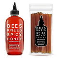 Bees Knees Spicy Honey Sauce + Sticks Set Wildflower Honey Mixed with Habanero Peppers 12.5 Ounce Bottle + 50 Sticks