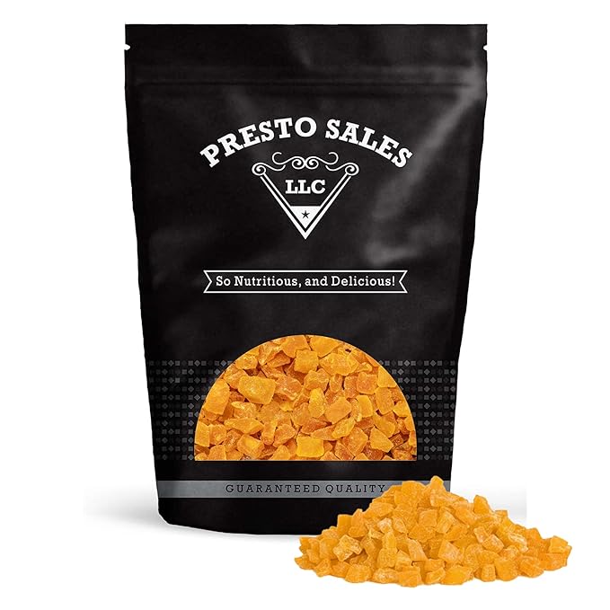 Mango Dried Diced Perfect for Baking and Snacking Vegan Low Calorie Tropical Tangy Delicious Satisfying User Friendly Packed in a resealable pouch bag of 3 lbs. (48 oz.) by Presto Sales LLC