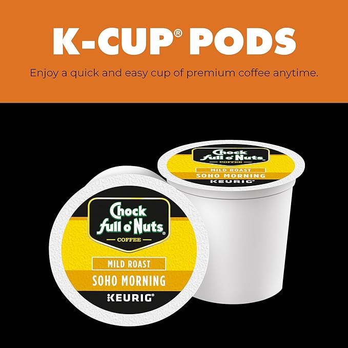 Chock Full o' Nuts Soho Morning Keurig K-Cup Pods for Keurig Brewers – Premium Arabica Mild Roast – Single Serve – 1 Pack of 12 K-Cup Pods