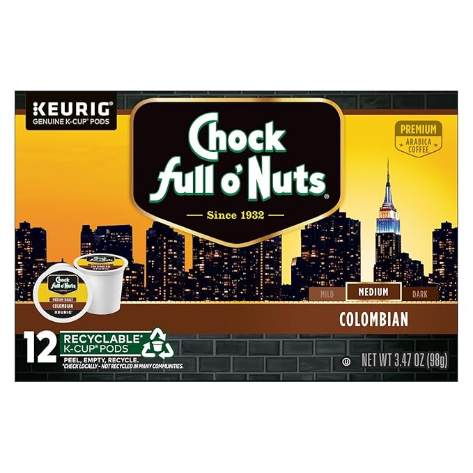 Chock Full o'Nuts Colombian Coffee Compatible with Keurig K-Cup Pods 12 CT (Pack of 2)