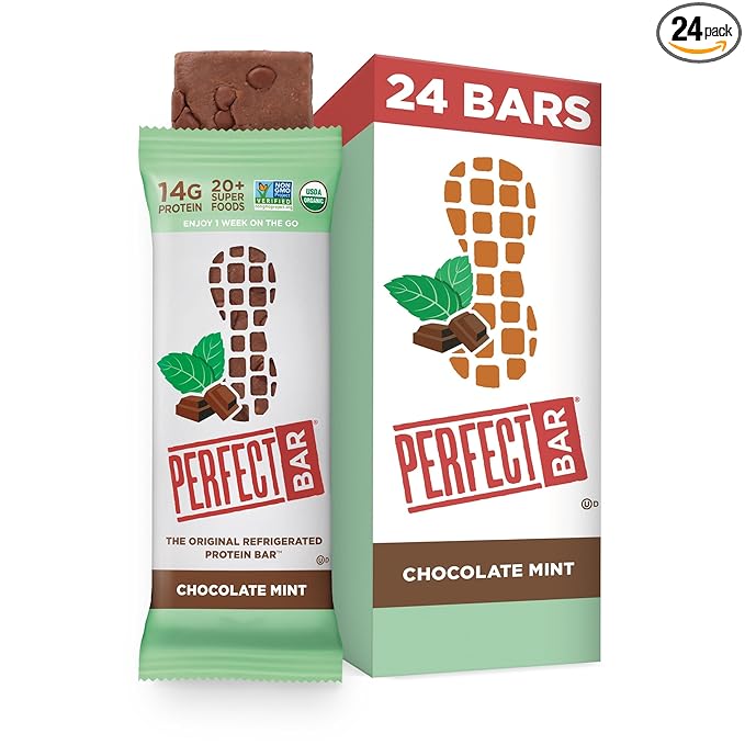 Perfect Bar Chocolate Mint Protein Bar High Protein Organic Gluten Free Soy Free Non GMO No Sugar Alcohols 2.3 Ounce Bar 24 Count