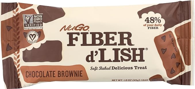 NuGo Fiber d'Lish Chocolate Brownie 12g High Fiber Vegan 150 Calories 16 Count