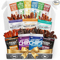 Wicked Cutz Jerky Gift Basket Includes Bacon Jerky Beef Jerky Meat Sticks and Beef Chips | Tender Easy to Chew USA Made High Protein Carnivore Snacks | Unique Gifts for Men (13 Pack)