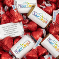 Personalized Candy Promotional Products Add Your Logo or Photo Party Favors 41 Custom Chocolate Miniatures and Approx. 90 Bulk Red Kisses (Approx. 131 Pcs)