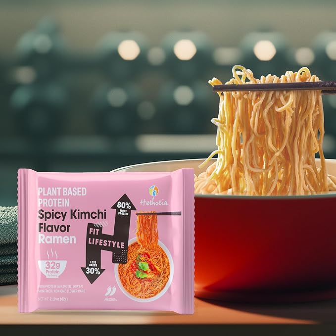 Hethstia Chicken Konjac Pho &amp Spicy Kimchi High Protein Ramen Cup – Vegan Shirataki Soup + 32g Plant Protein – 6 Chicken Pho Cups + 6 Kimchi Ramen Cups