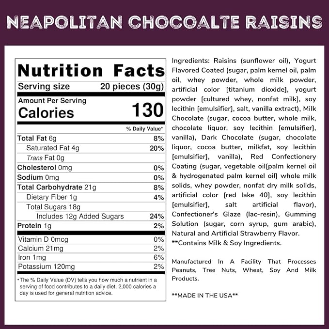 Neapolitan Chocolate Covered Raisins || 1.5 Lb Tub || Dark Milk Vanilla &amp Strawberry Coated