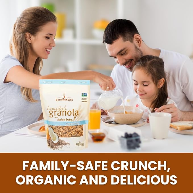 Erin Baker’s Homestyle Coconut Chia Granola with Ancient Grains - Made from Natural Ingredients Crunchy Texture Versatile Snack or Cereal - Vegan Friendly Non-GMO Resealable 160oz Bag 1‑Pack