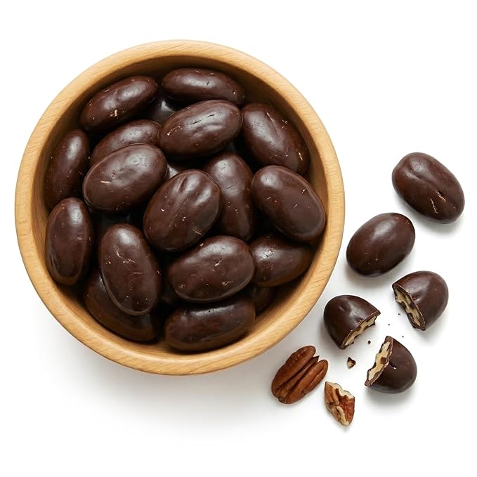 NY Spice Shop Dark Chocolate Pecans - 1 Pound Gourmet Chocolate Nuts - Winter Holiday Candies for Parties Dessert Tables Gift Baskets Seasonal Snacking and Winter Festive Treats