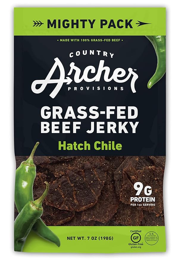 Country Archer Hatch Chili Beef Jerky 100% Grass-Fed Gluten Free 7 Ounce