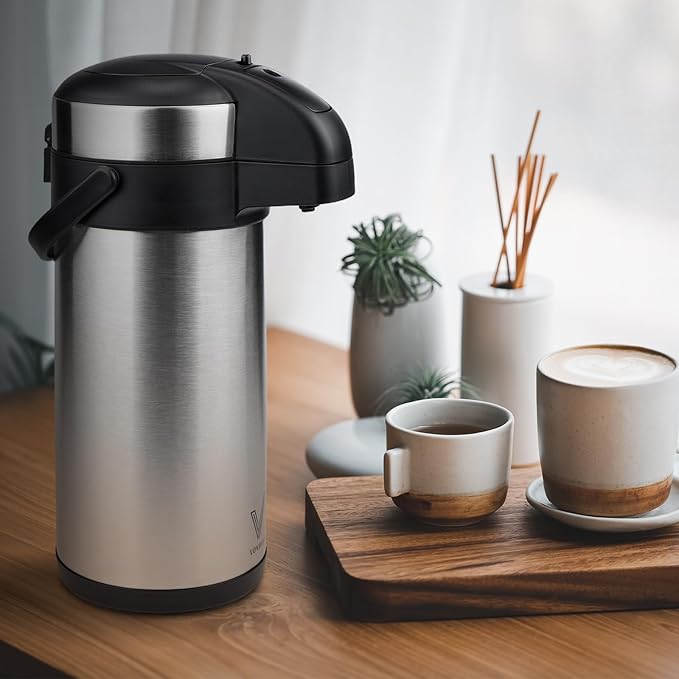 VONDIOR Airpot Coffee Dispenser with Pump - 169 Oz Insulated Stainless Steel Coffee Carafe - Thermal Beverage Dispenser - Coffee Urn for Hot/Cold Water Party Chocolate Drinks