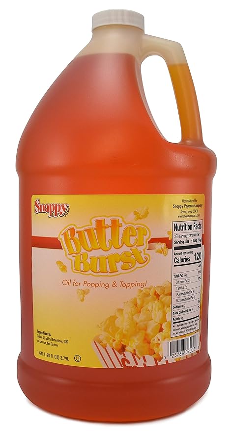 Snappy Butter Burst Popcorn Oil Movie Theater Butter Oil for Machines and Stovetops Naturally Colored with Beta Carotene 1 Gallon
