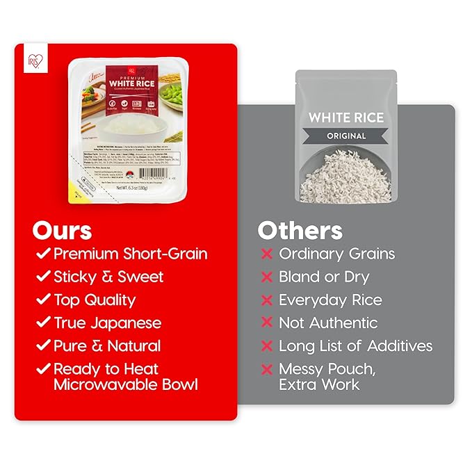 IRIS Instant White Rice (24 Pack) Ultra Premium Japanese Short Grain Sushi Sticky Rice Microwave for 80 seconds Non-GMO Gluten Free Vegan Grown Polished and Packed in Japan