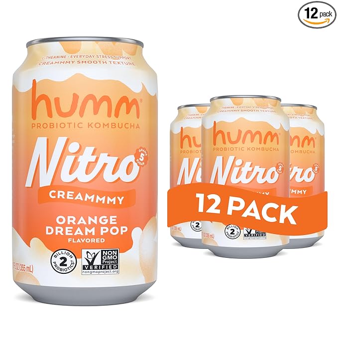 Humm Nitro Kombucha Orange Dream Pop Creamy Smooth Probiotic Drink with L-Theanine Non-GMO Vegan Gluten Free 12 fl oz (Pack of 12)