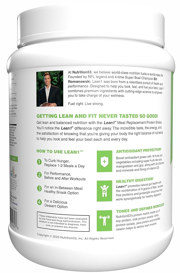 N53 Lean1 Meal Replacement Protein Powder Vanilla Flavor 15 Serving tub No Sugar Added