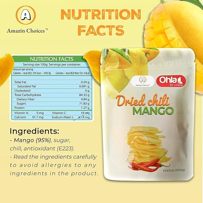 Dried Chili Mango by Amazin Choices Premium Spicy Mango Strips Vegan Non GMO and Gluten Free. Large Pack of Dried Fruit Snacks for Office - Snack Viet - 1 Case - Pack of 20 (352.6 Oz)