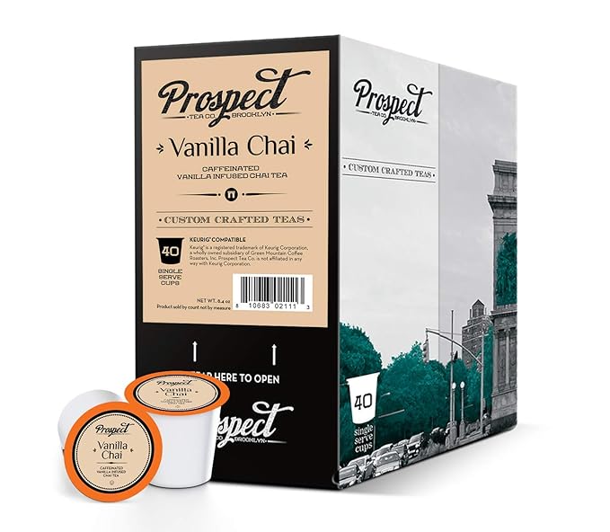 Prospect Tea Co. Caffeinated Vanilla Chai Tea Pods Compatible with K Cup Brewers Including 2.0 40 Count