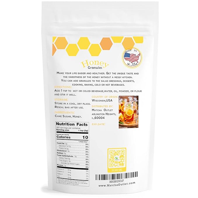 Matcha Outlet Granulated Honey Natural Sweetener Dry Honey Granules 2LBS Best For Tea Coffee Cooking and Baking