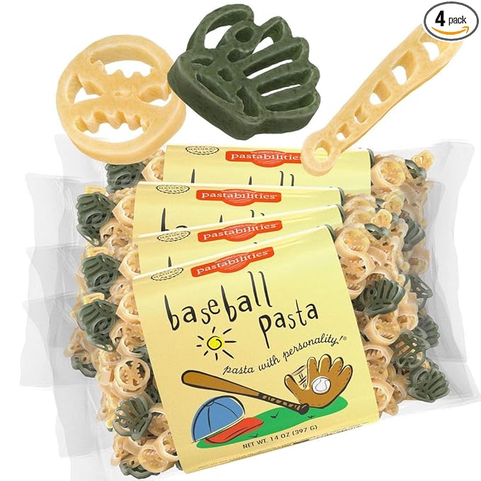 Pastabilities Fun Shaped Pasta for Kids - Baseball - Fun Glove Ball and Bat Sport Theme Non-GMO Natural Wheat and Vegetable Pasta All-Natural Kosher Certified Made in the USA (4 Pack 14 Oz)