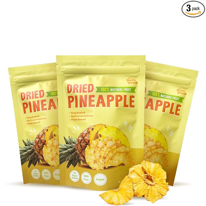 The Daily Good Soft-Dried Pineapple Slices | All Natural Superfood Snacks for Adults &amp Kids | Healthy Soft and Chewy | No Sugar Added or Preservatives Gluten Free Vegan (1.41 oz Pack of 3)