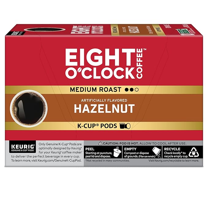 Eight O'Clock Coffee Hazelnut Single-Serve Coffee K-Cup Pods Medium Roast 60 Count