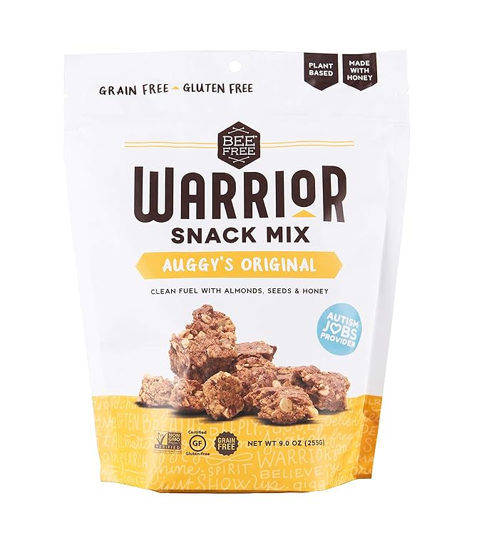 BeeFree Warrior Mix Gluten Free Granola - Chunky Granola Bites | Paleo Low Carb Grain Free Preservative Free Oat Free | Auggy’s Original Mix 9 Ounce Bags 3 Pack