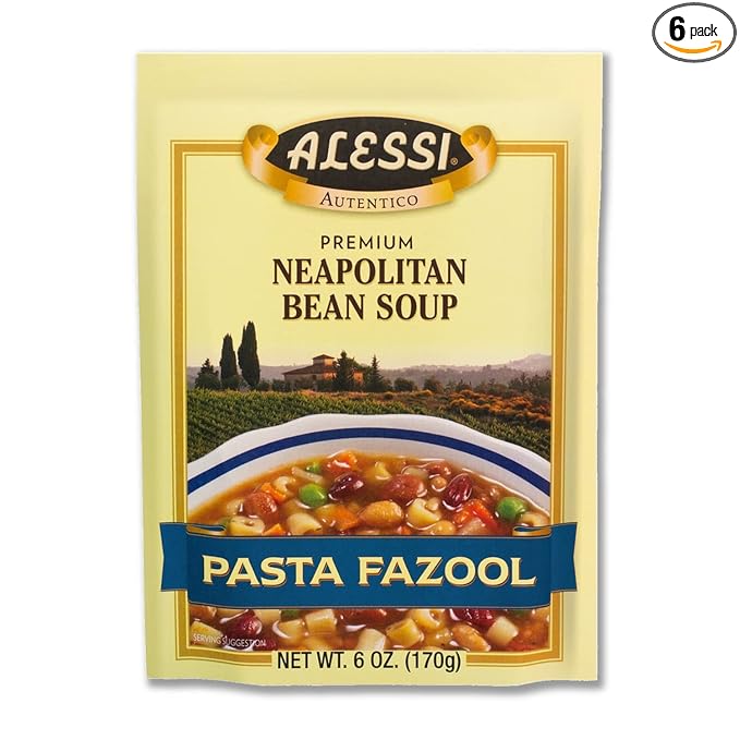 Alessi Autentico Premium Soups Traditional Flavors 6oz (Neapolitan Bean Pack of 6)