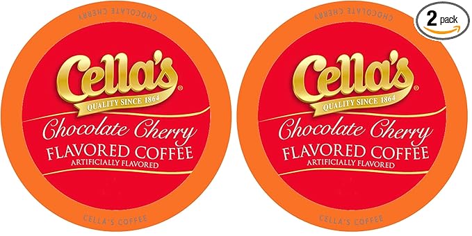 Cella's Chocolate Cherry Coffee Pods Compatible with Keurig K Cup BrewersMedium Roast Flavored CoffeeSmooth Serve Pods for Home and Office40 Count (Pack of 2)