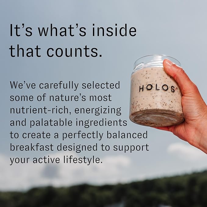 HOLOS Protein Overnight Oats - 8 Pack Variety Flavors with Jar - 20g Plant Proteins Organic Gluten Free Cereal with High Fiber Probiotics Vitamins Minerals