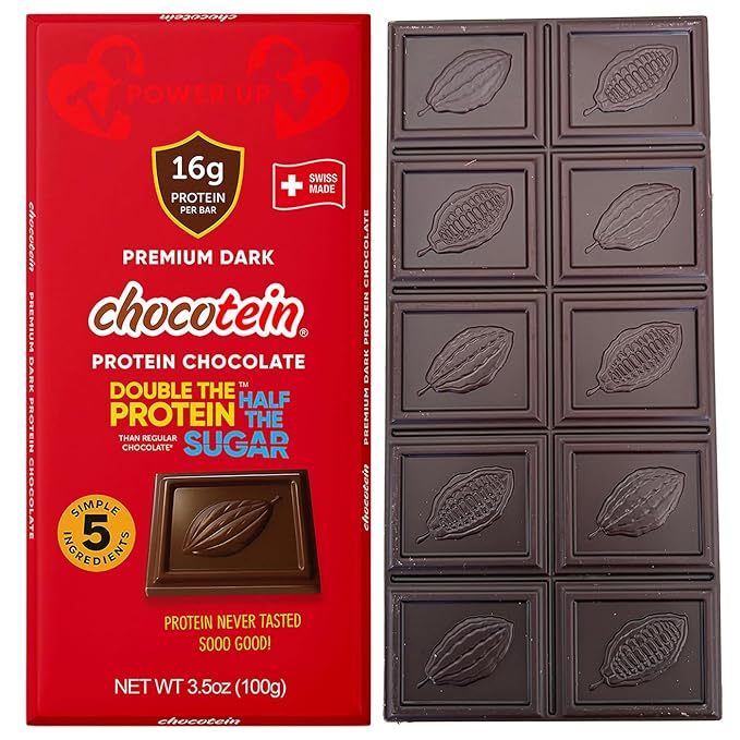 Chocotein - Protein Rich Fine Chocolate - Premium Swiss Dark Chocolate (71% Cocoa) - Double the Protein Half the Sugar than Regular Chocolate Bars - 3.5 oz (100g) Pack of 3 Bars
