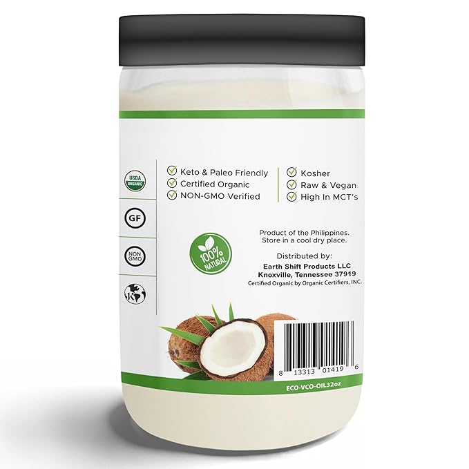 Earth Circle Organics Premium Ultra Pure Extra Virgin Coconut Oil Cold Pressed Baking Smoothies Skin &amp Hair Care Gluten-Free Keto &amp Paleo Friendly (32 Ounce Unrefined) - Pack of 2