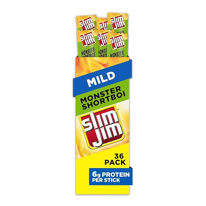 Slim Jim Shortboi Smoked Meat Sticks Mild Flavor 6g Protein Per Stick Easter Basket Stuffer for Men 0.97 oz. (36-Count)