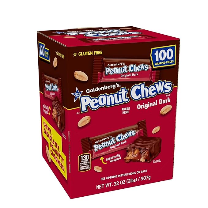 Goldenberg's Peanut Chews Original Dark Gluten Free Individually Wrapped 100 Pieces 32 oz (2lbs)