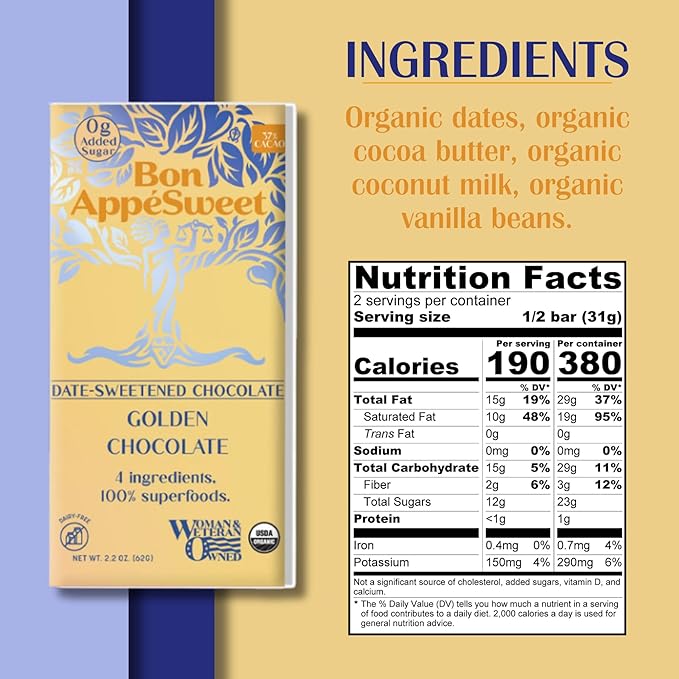 Bon Appesweet Date Sweetened Chocolate | Golden Bar Chocolate Chips &amp Golden Covered Almond Protein Snacks | Variety (Pack of 3) | Zero Added Sugar 54% Cacao Plant Based Dairy and Guilt Free!