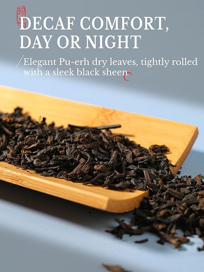 CO-OP 1950 Decaf Puerh Tea Loose Leaf Decaffeinated 150g Premium Yunnan Large-Leaf Aged Fermented Tea Smooth Rich &amp Smooth No Additives 20 Empty Teabags Included Tin