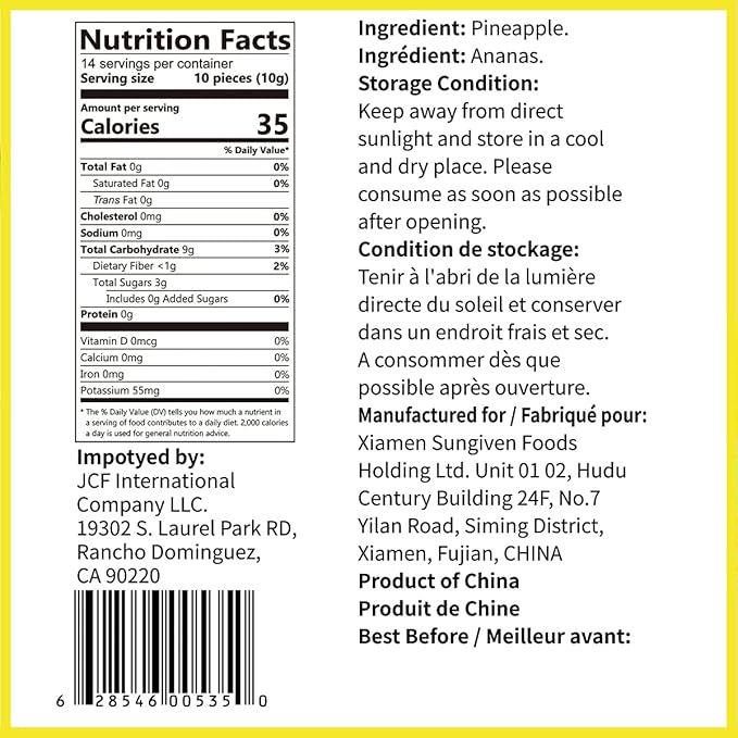 ONETANG Freeze-Dried Fruit Pineapple Chips 10 Pack Single-Serve Pack Non GMO Kosher No Add Sugar Gluten free Vegan Holiday Gifts Healthy Snack 0.35 Ounce