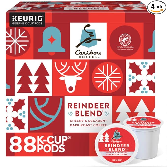 Caribou Coffee Reindeer Blend Single-Serve Keurig K-Cup Pods Dark Roast Coffee Pods 88 Count