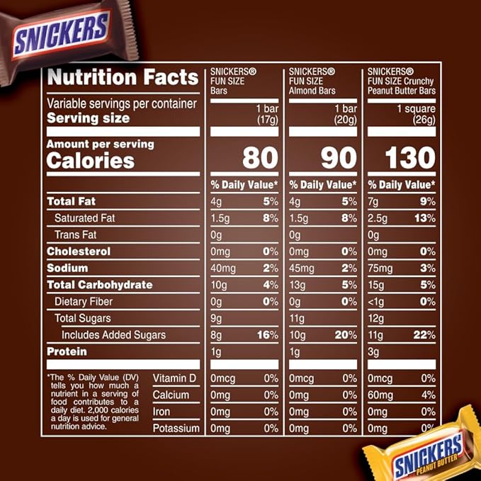 SNICKERS Original Peanut Butter &amp Almond Bulk Variety Pack Fun Size Chocolate Candy Bar Assortment 44.5 oz 60 Pieces Bag