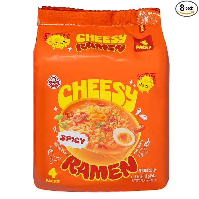 Cheesy Ramen – Spicy Cheddar Soup Ramen | Bold Cheesy Heat Korean-Style Spice | 3.92 oz (Pack of 8)
