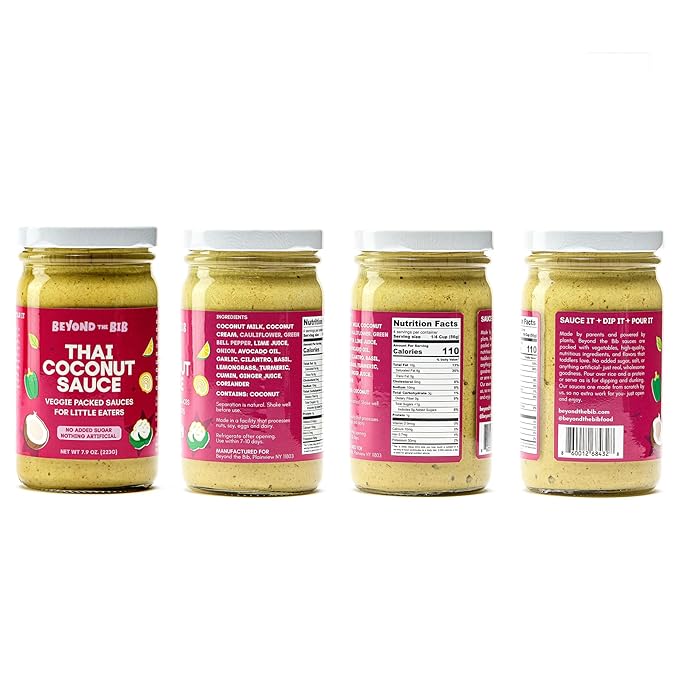 Beyond the Bib - Toddler and Kids Healthy Meal Sauces and Dips - Made with Vegetables No Added Sugar No Salt No Artificial Ingredients - Ready to Eat - For 24+ Months (Tomato BBQ Thai Coconut)