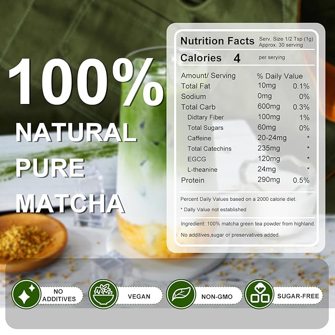 Letstay Matcha Matcha Powder Ceremonial Grade Highland Matcha Tea Organic Matcha Green Tea - Premium 1st Harvest - Zero Sugar Halal Certified &amp SGS Certified &amp FSSC 22000 30g (1.06oz) Tin