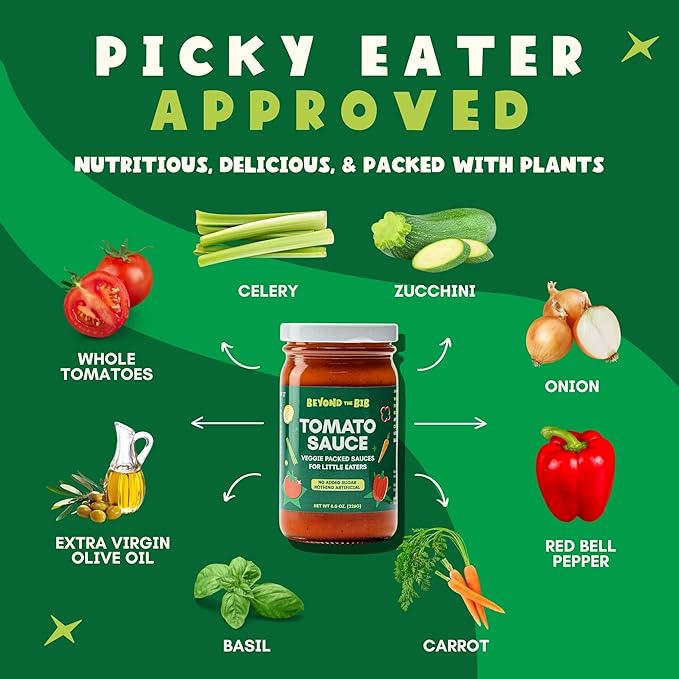 Beyond the Bib - Toddler and Kids Healthy Meal Sauces and Dips - Made with Vegetables No Added Sugar No Salt No Artificial Ingredients - Ready to Eat - For 24+ Months (Tomato Sauce - 3 Pack)