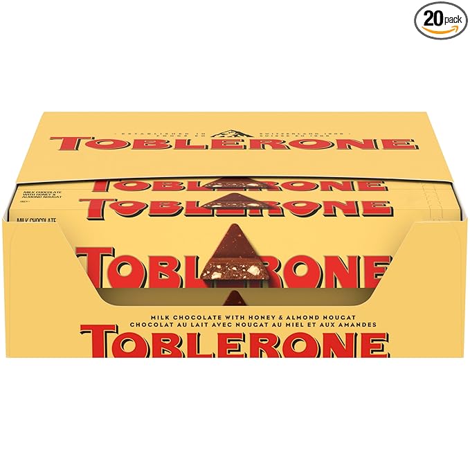 TOBLERONE Milk Chocolate Bar with Honey and Almond Nougat Valentines Day Chocolate Candy 20 - 3.52 oz Bars