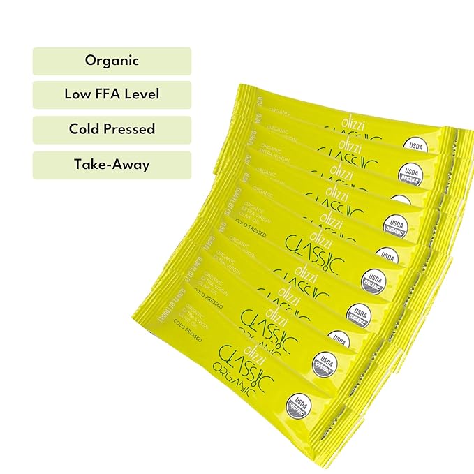Olive Oil Packets - Olizzi Classic Organic Extra Virgin New Harvest Award Winning Cold Pressed USDA Organic Certified Single Serve Mini Salad Dressing To Go Individual Travel Size 25 Single