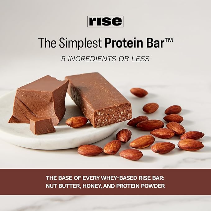Rise Whey Protein Bars - Chocolatey Almond | Breakfast Bar &amp Protein Snack 15g Protein 5g Fiber Just 4 Whole Food Ingredients Gluten-Free Soy Free