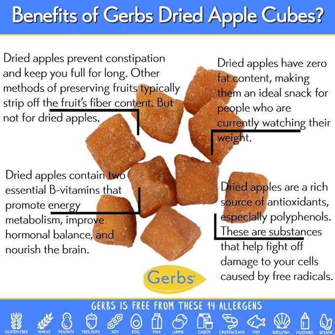 Gerbs Dried Cinnamon Sugar Apple Cubes 2 lbs. | Unsulfured No Artificial Additives Resealable Bag | Naturally Sweet &amp Spiced | Top 14 Allergen-Free