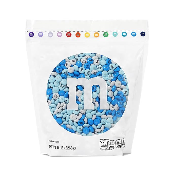 M&ampM'S World It's A Boy Milk Chocolate Candy 5lb Bag with White and Blue M&ampM'S for Baby Boy Showers Gender Reveal Parties and Baby Celebration Favors