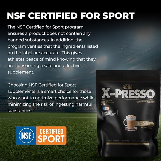 ATHLEAN-X PRO-30G Xpresso Premium Caffeinated Protein Powder Spiced Chai Latte Gluten-Free Low Sugar 30g of High Protein Powder for Muscle Recovery &amp Growth NSF Certified for Sports